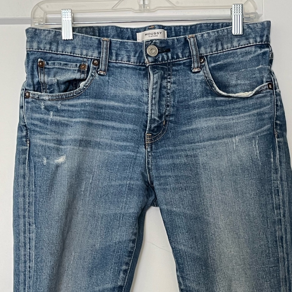 Moussy Vintage Distressed Cropped Medium Blue Jeans 29 - Picture 3 of 10